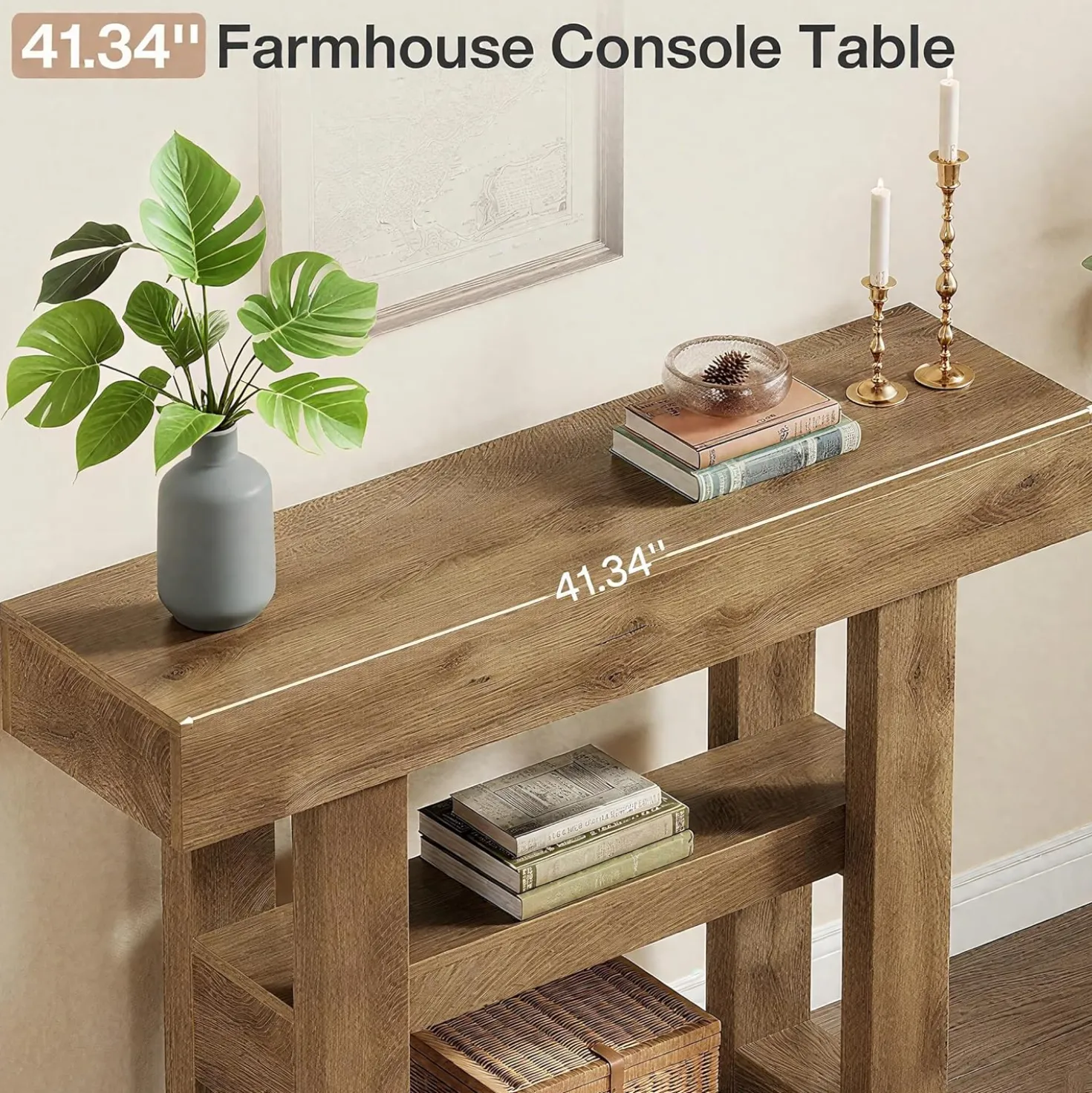 Tribesigns 41.34" Console Table, Rustic 2-Tier Storage for Entryway and Living Room