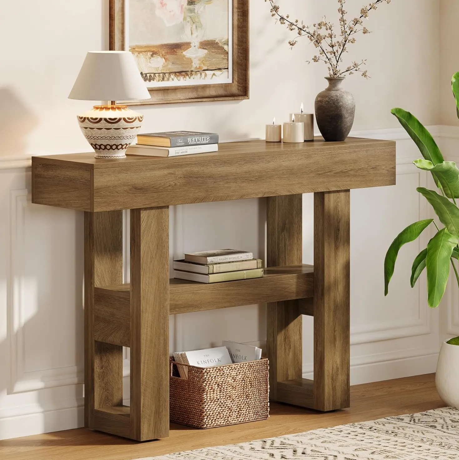 Tribesigns 41.34" Console Table, Rustic 2-Tier Storage for Entryway and Living Room