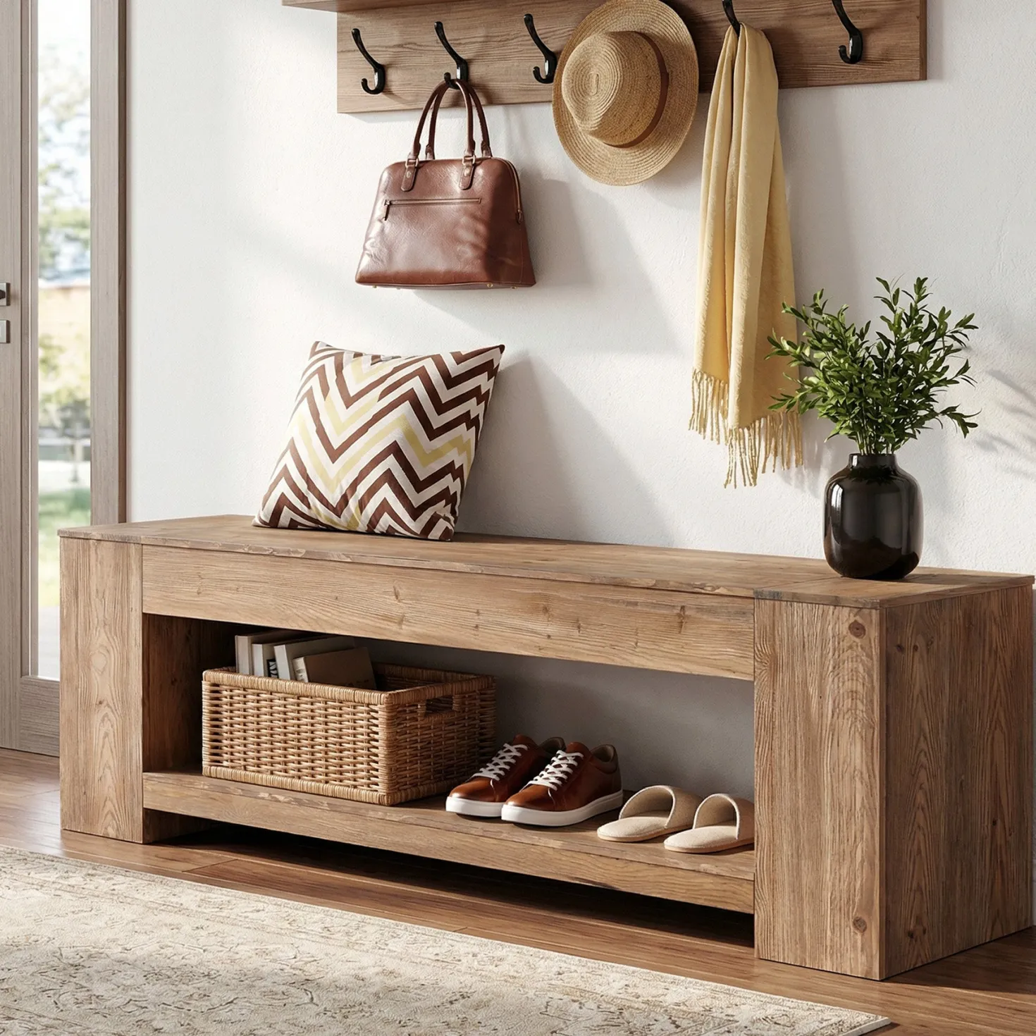 Tribesigns 62.99" Console Table, Solid Wood Entryway Table with Shelf for Hallway