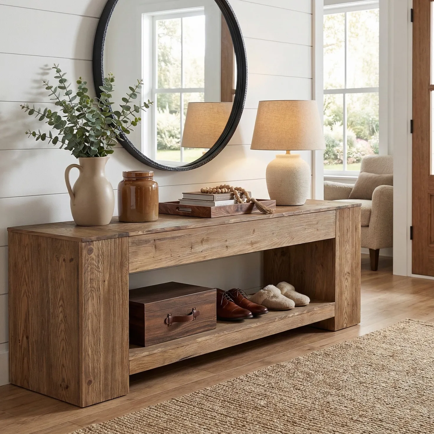 Tribesigns 62.99" Console Table, Solid Wood Entryway Table with Shelf for Hallway