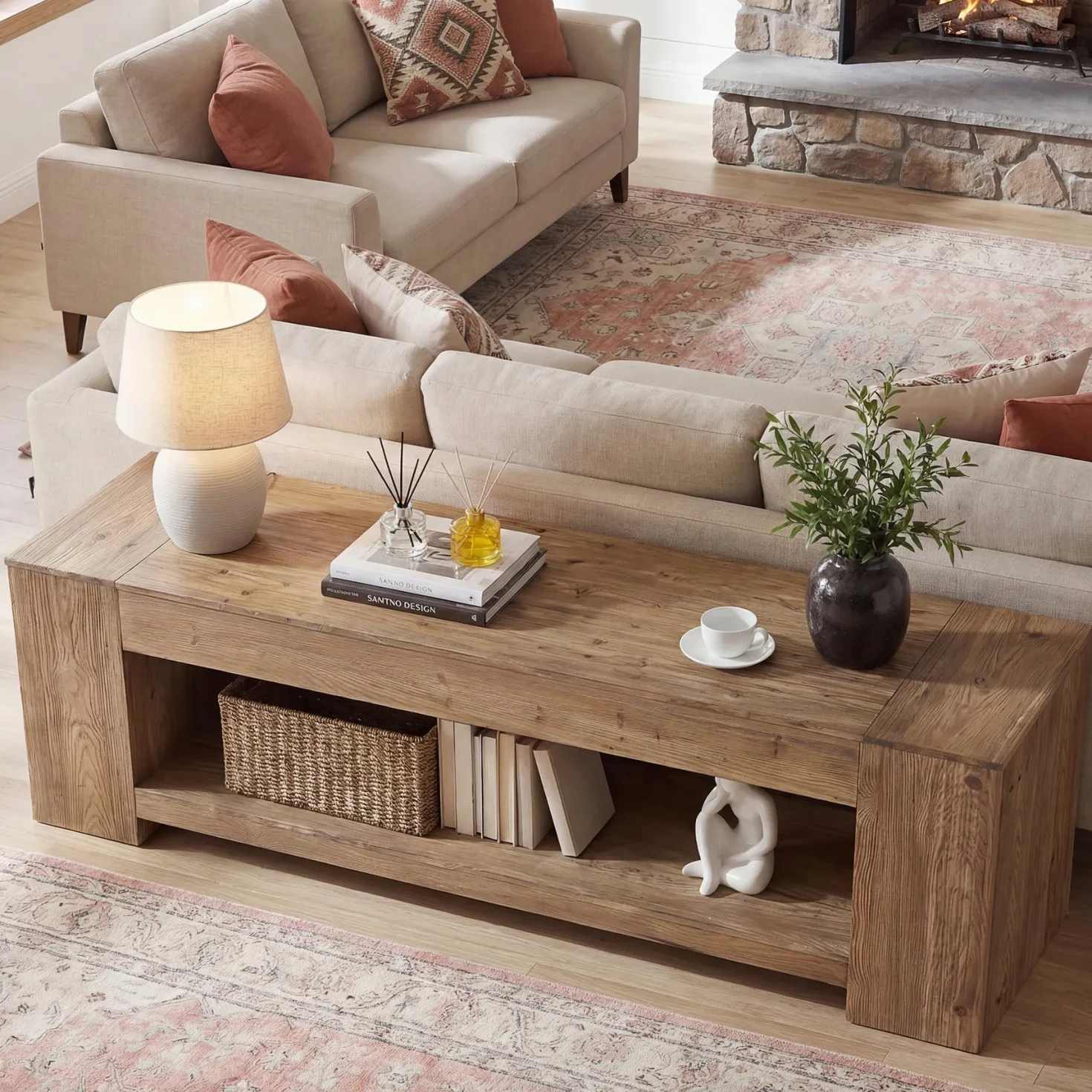 Tribesigns 62.99" Console Table, Solid Wood Entryway Table with Shelf for Hallway