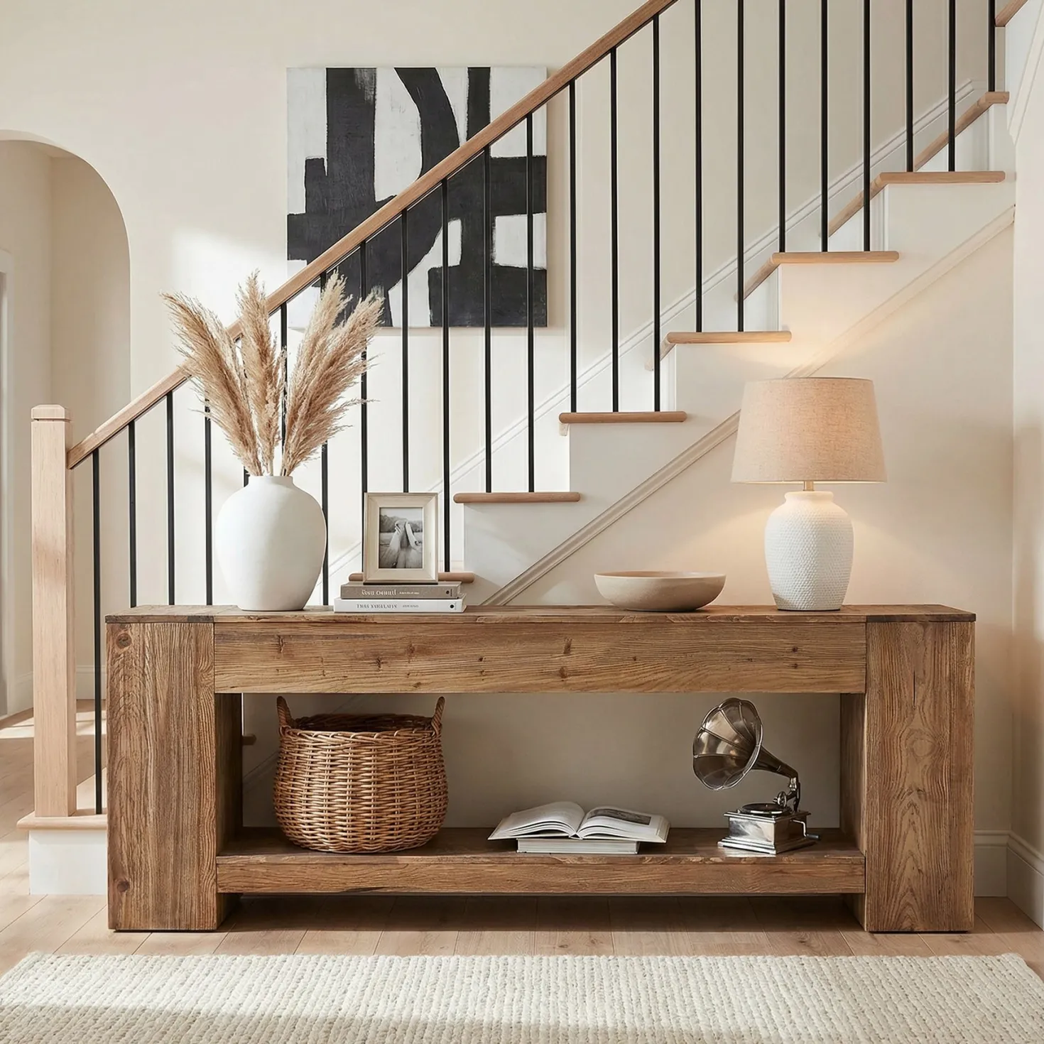 Tribesigns 62.99" Console Table, Solid Wood Entryway Table with Shelf for Hallway