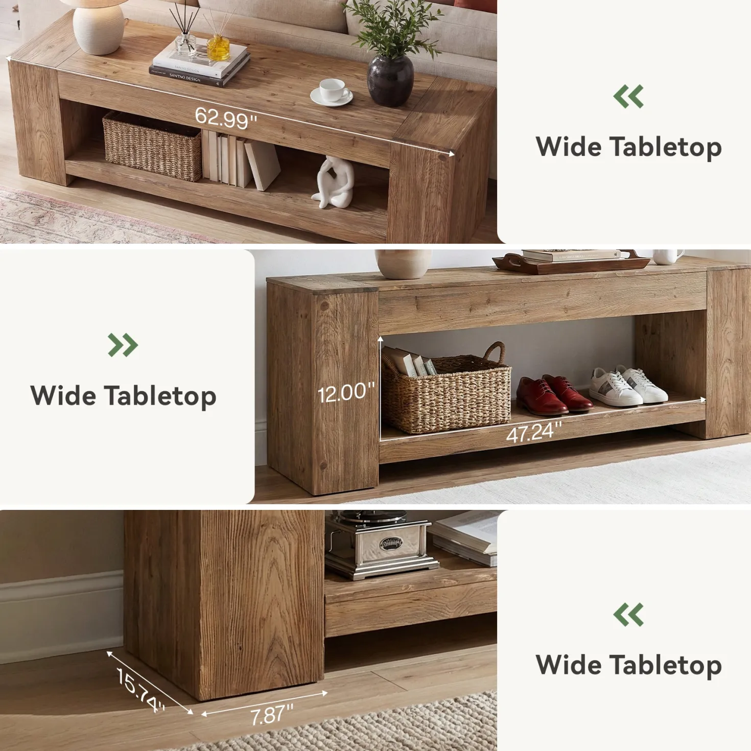 Tribesigns 62.99" Console Table, Solid Wood Entryway Table with Shelf for Hallway