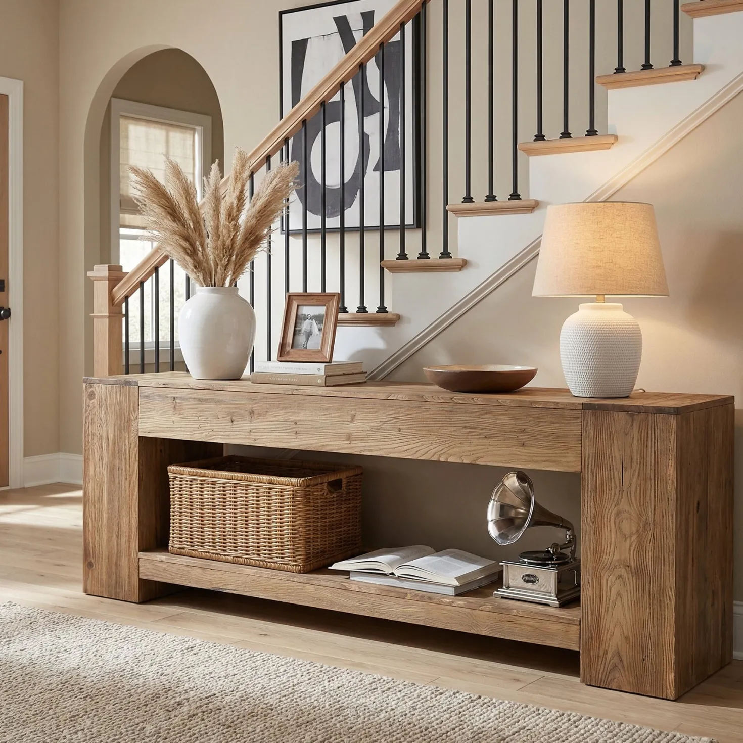 Tribesigns 62.99" Console Table, Solid Wood Entryway Table with Shelf for Hallway