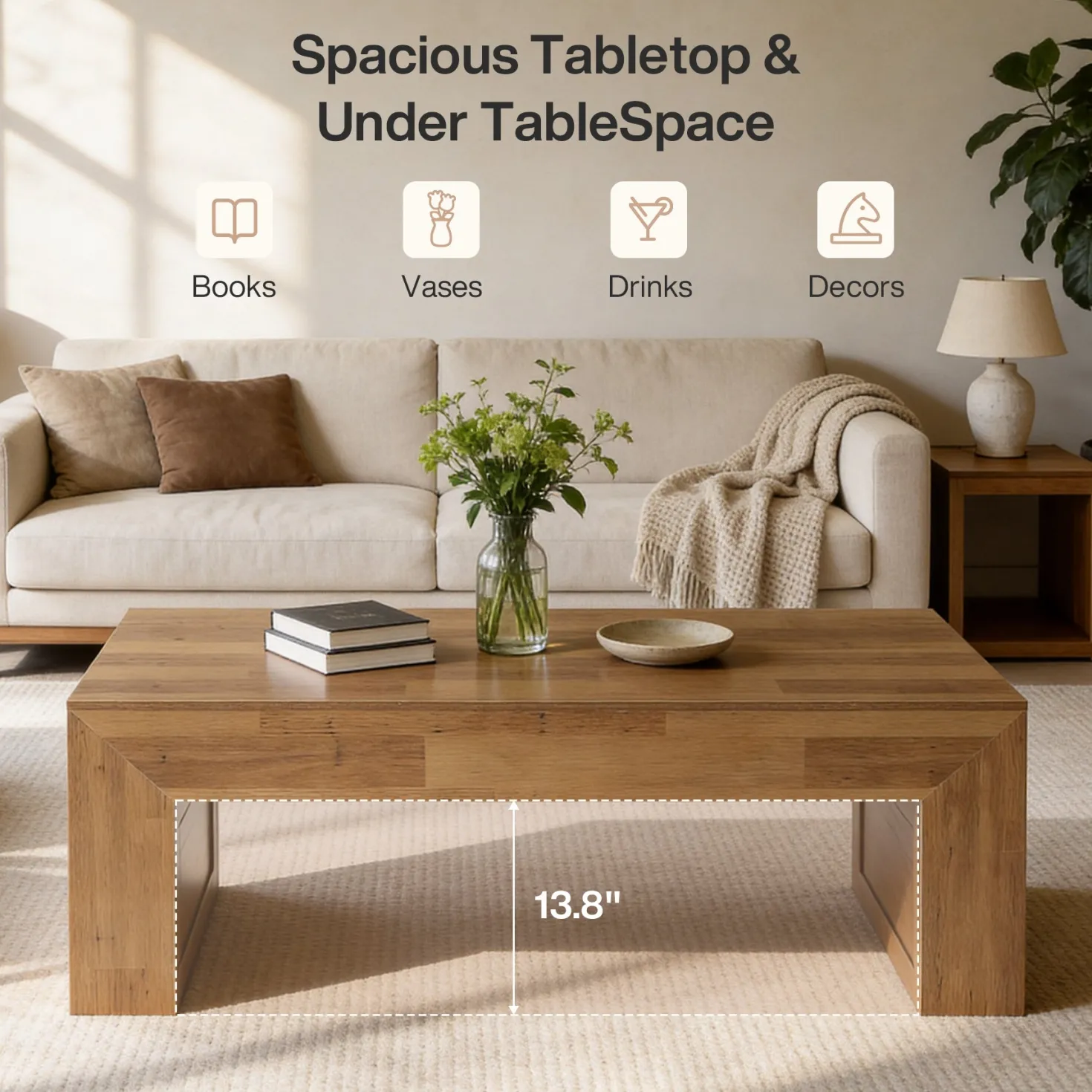 Tribesigns 47" Farmhouse Coffee Table, Wooden Center Table for Living Room