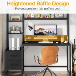 Tribesigns 55 Inch Computer Desk with Storage Shelves, Rustic Office Desk with Drawers