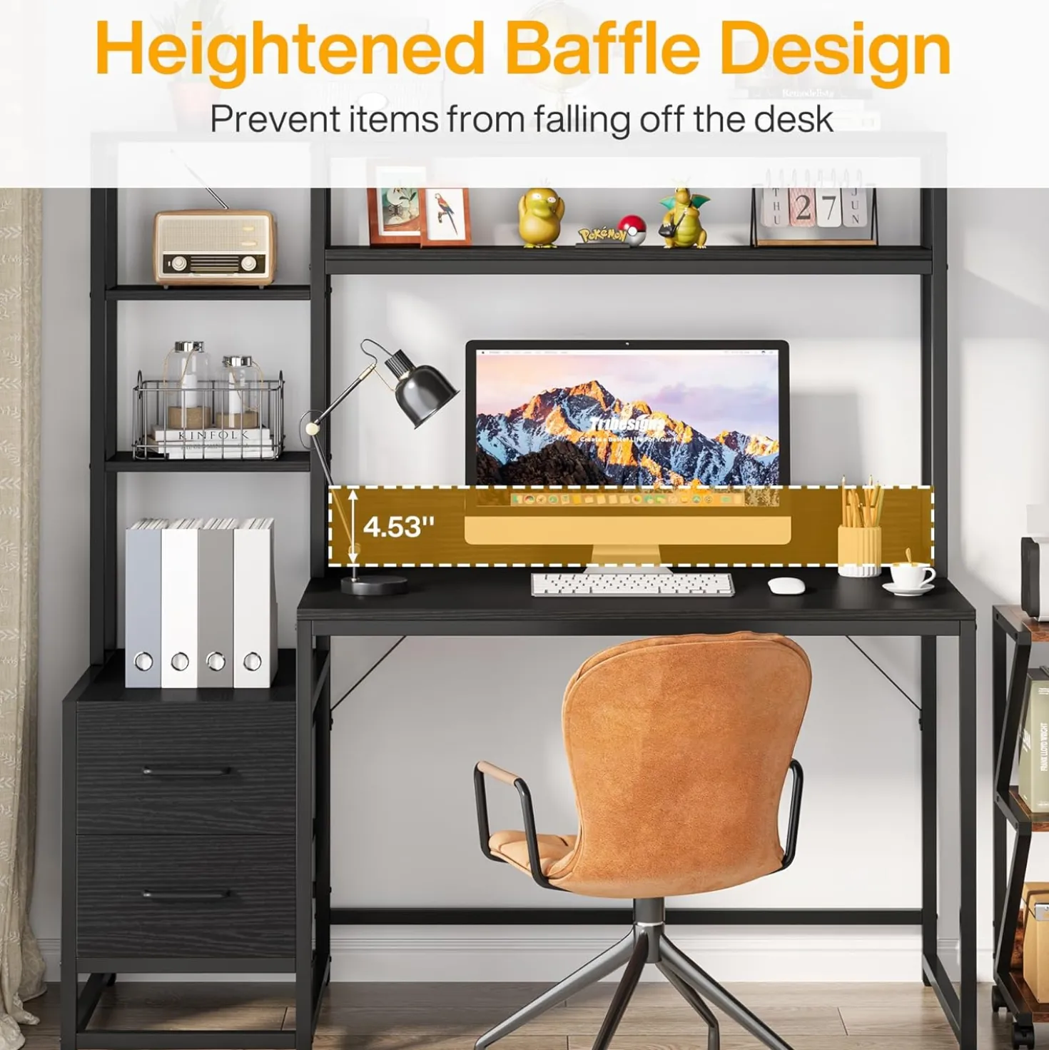 Tribesigns 55 Inch Computer Desk with Storage Shelves, Rustic Office Desk with Drawers