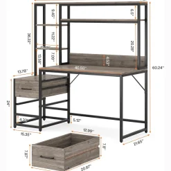 Tribesigns 55 Inch Computer Desk with Storage Shelves, Rustic Office Desk with Drawers