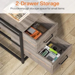 Tribesigns 55 Inch Computer Desk with Storage Shelves, Rustic Office Desk with Drawers