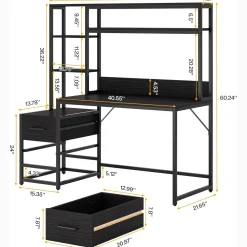 Tribesigns 55 Inch Computer Desk with Storage Shelves, Rustic Office Desk with Drawers