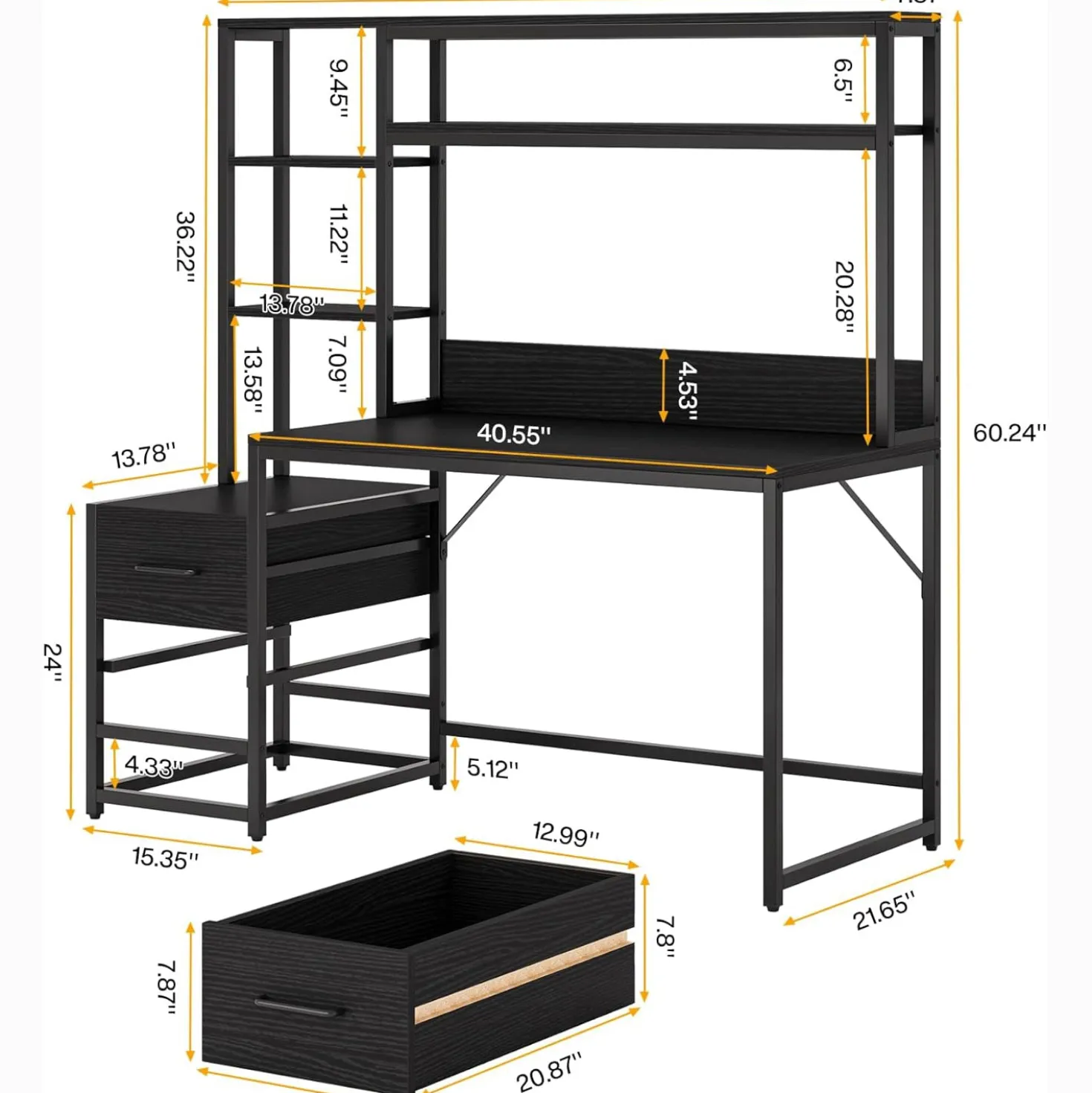 Tribesigns 55 Inch Computer Desk with Storage Shelves, Rustic Office Desk with Drawers