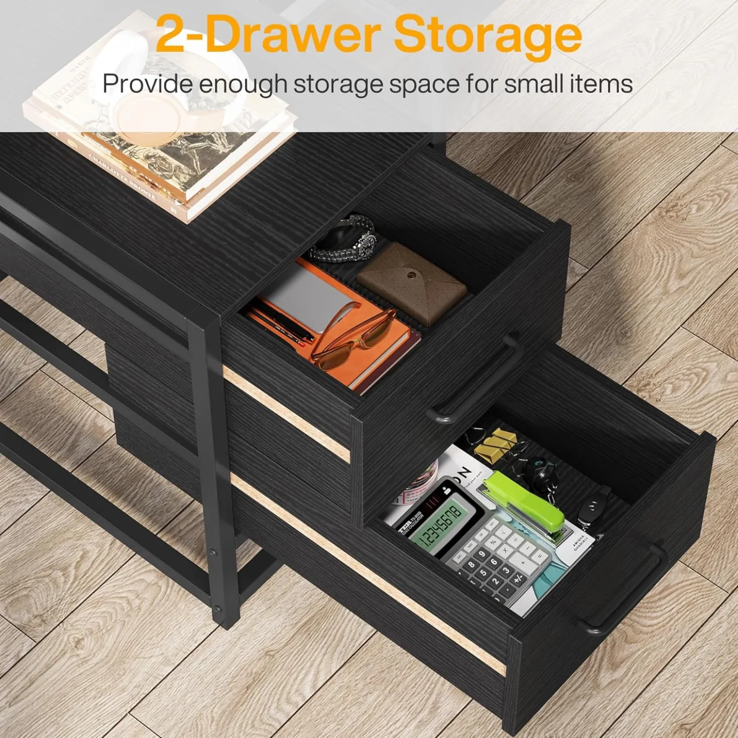 Tribesigns 55 Inch Computer Desk with Storage Shelves, Rustic Office Desk with Drawers