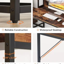 Tribesigns 55 Inch Computer Desk with Storage Shelves, Rustic Office Desk with Drawers