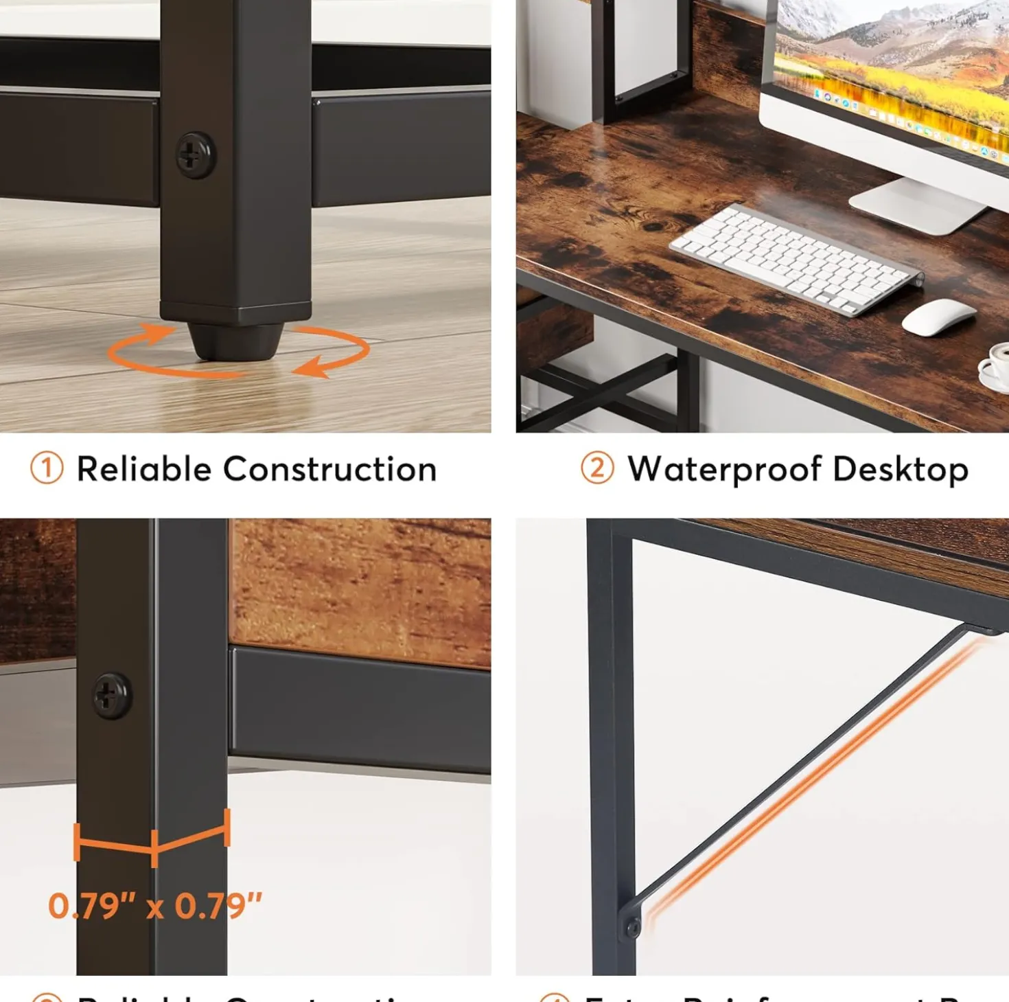 Tribesigns 55 Inch Computer Desk with Storage Shelves, Rustic Office Desk with Drawers