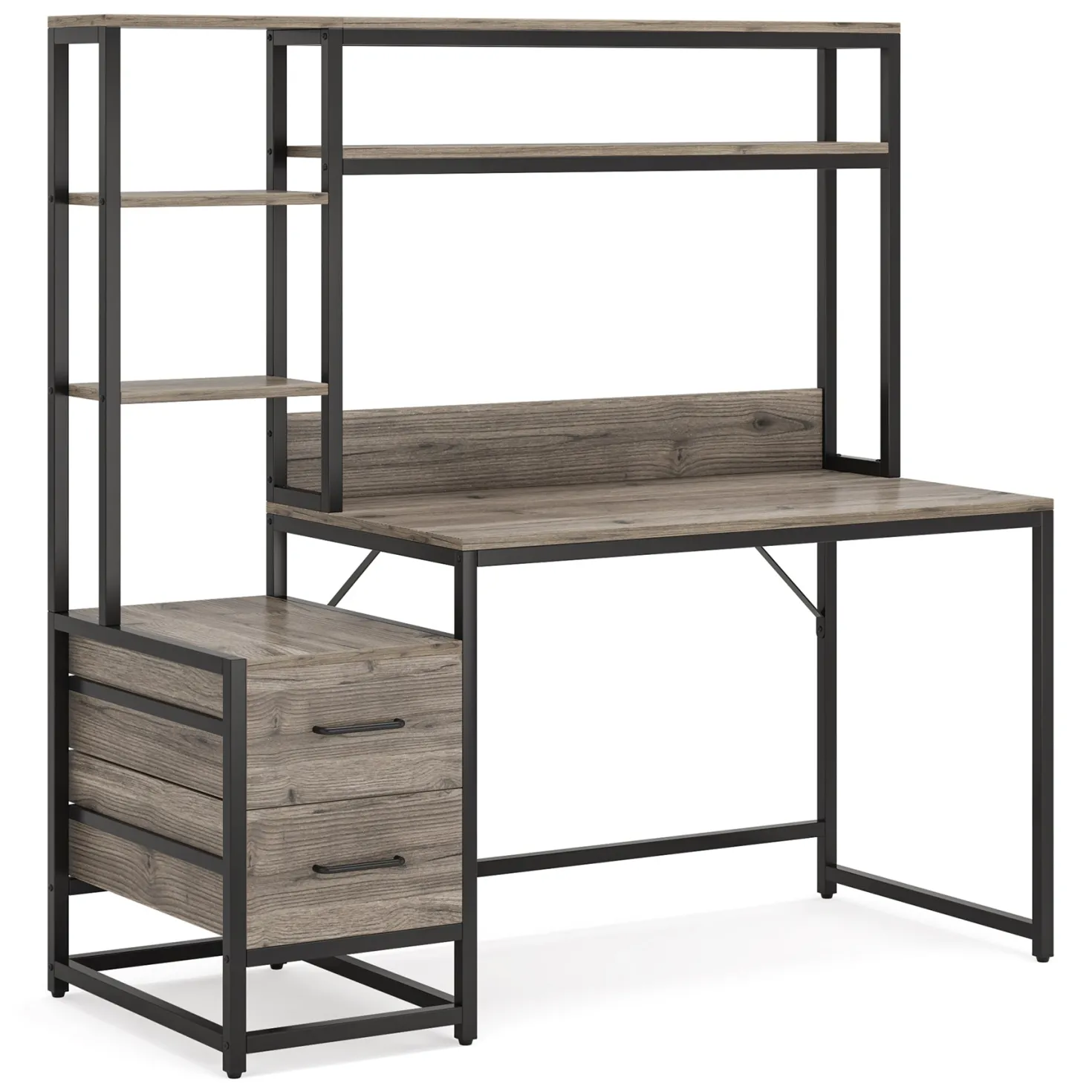 Tribesigns 55 Inch Computer Desk with Storage Shelves, Rustic Office Desk with Drawers