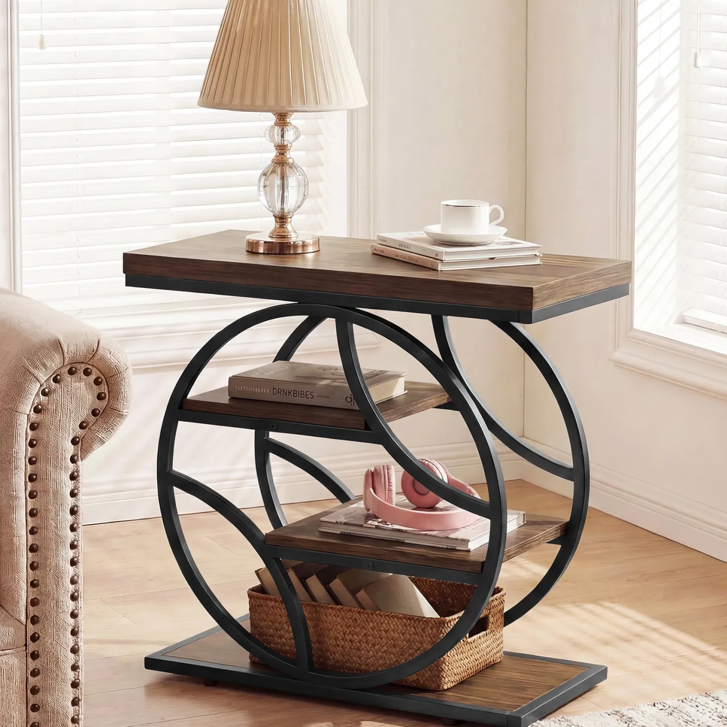 Tribesigns 25.59 Inch Narrow Side Table with Storage, 4 Tier Industrial End Table
