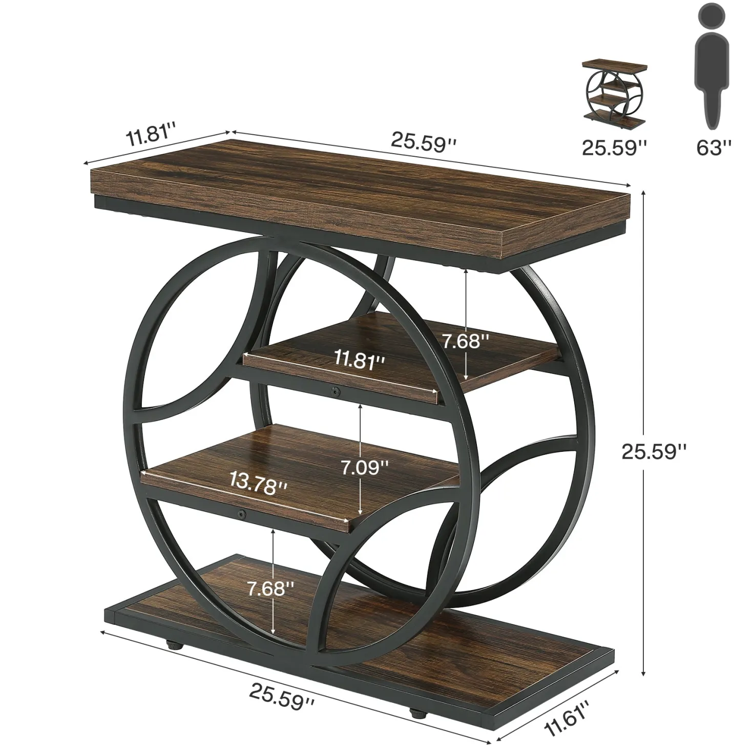 Tribesigns 25.59 Inch Narrow Side Table with Storage, 4 Tier Industrial End Table