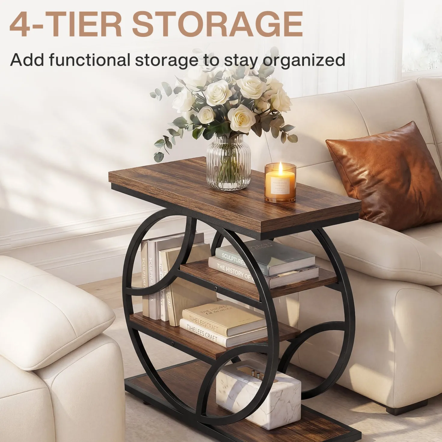 Tribesigns 25.59 Inch Narrow Side Table with Storage, 4 Tier Industrial End Table