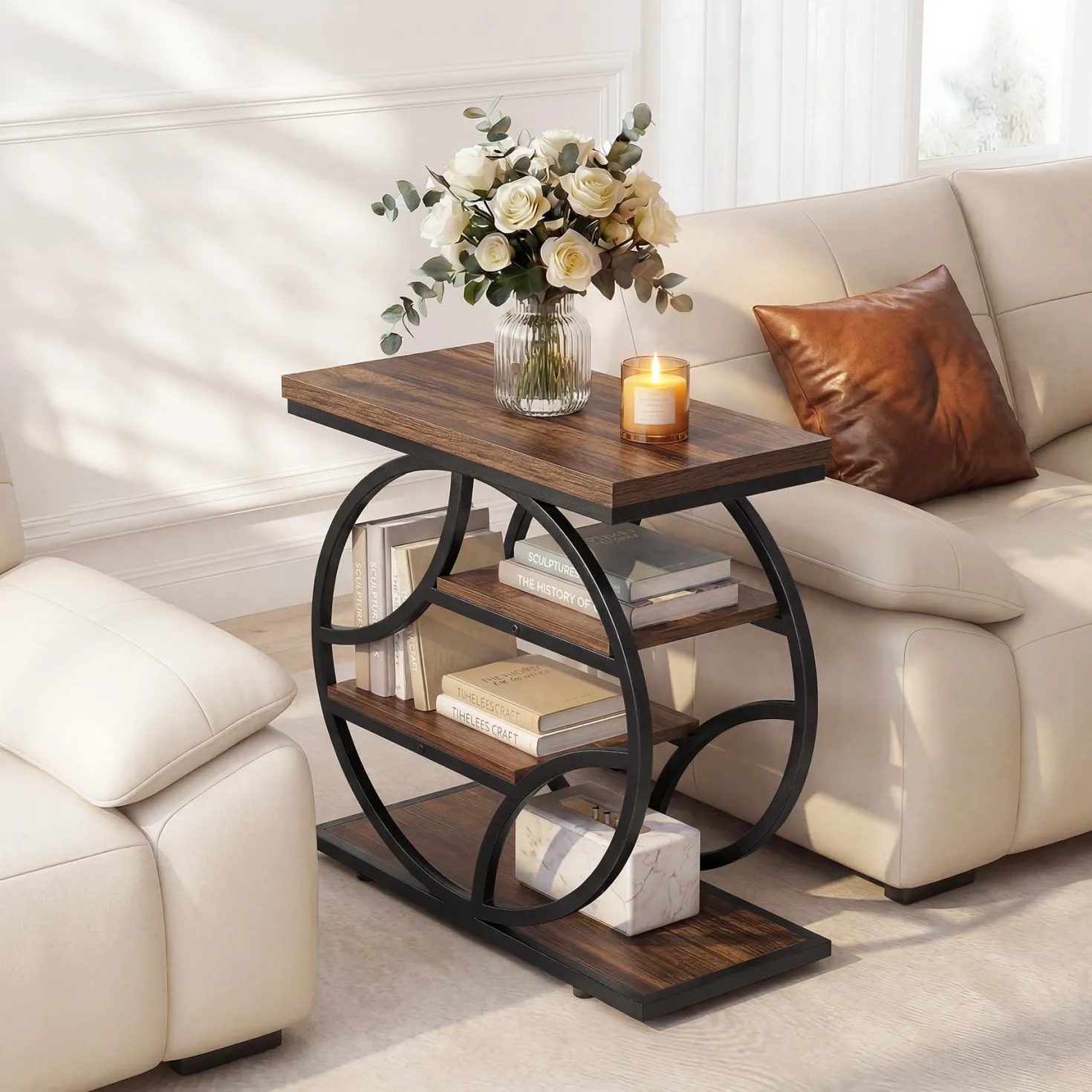 Tribesigns 25.59 Inch Narrow Side Table with Storage, 4 Tier Industrial End Table