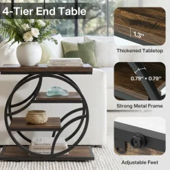 Tribesigns 25.59 Inch Narrow Side Table with Storage, 4 Tier Industrial End Table