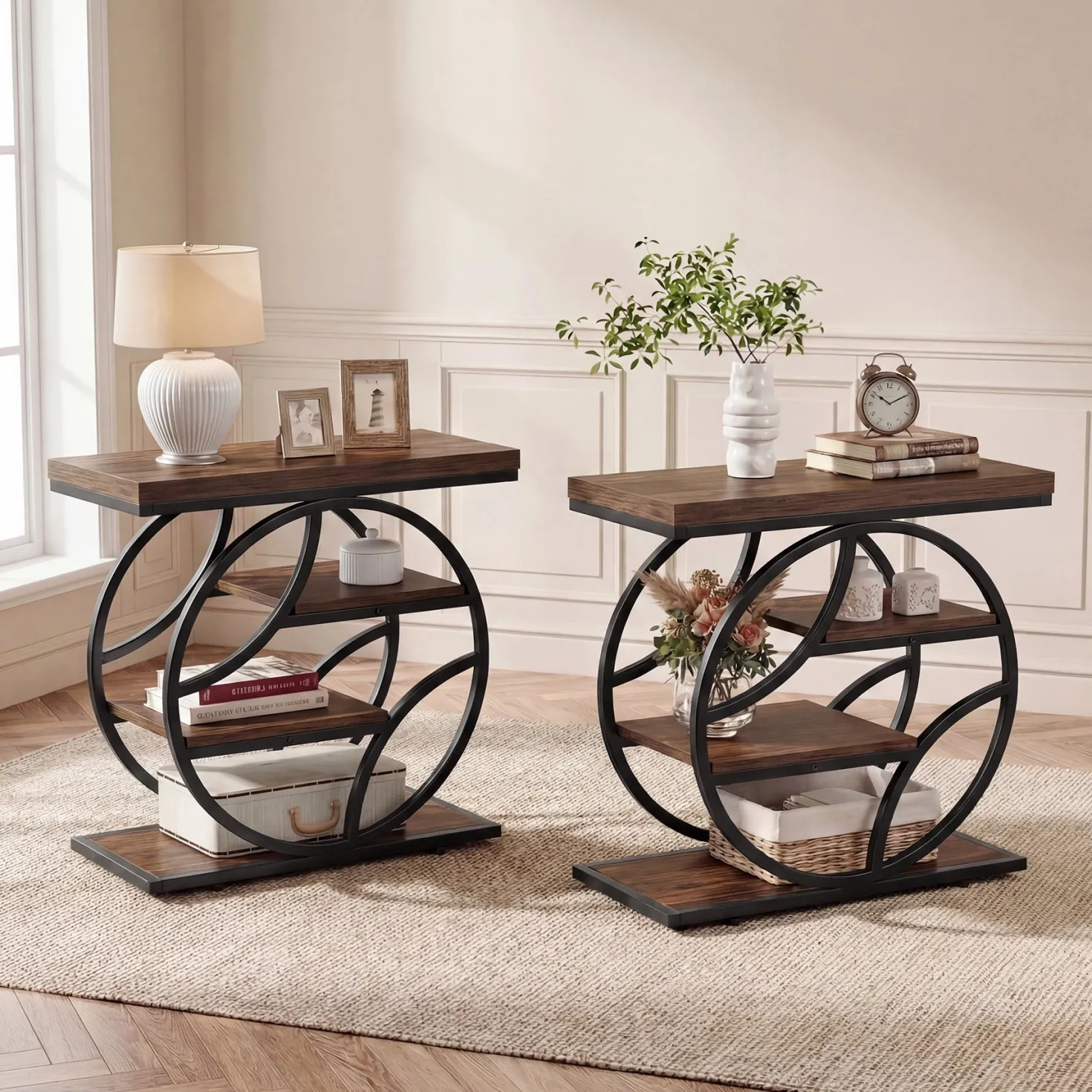Tribesigns 25.59 Inch Narrow Side Table with Storage, 4 Tier Industrial End Table