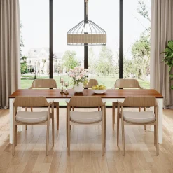 Tribesigns 78.7" Industrial Dining Table, Rustic Rectangular Wood Table with Metal Legs