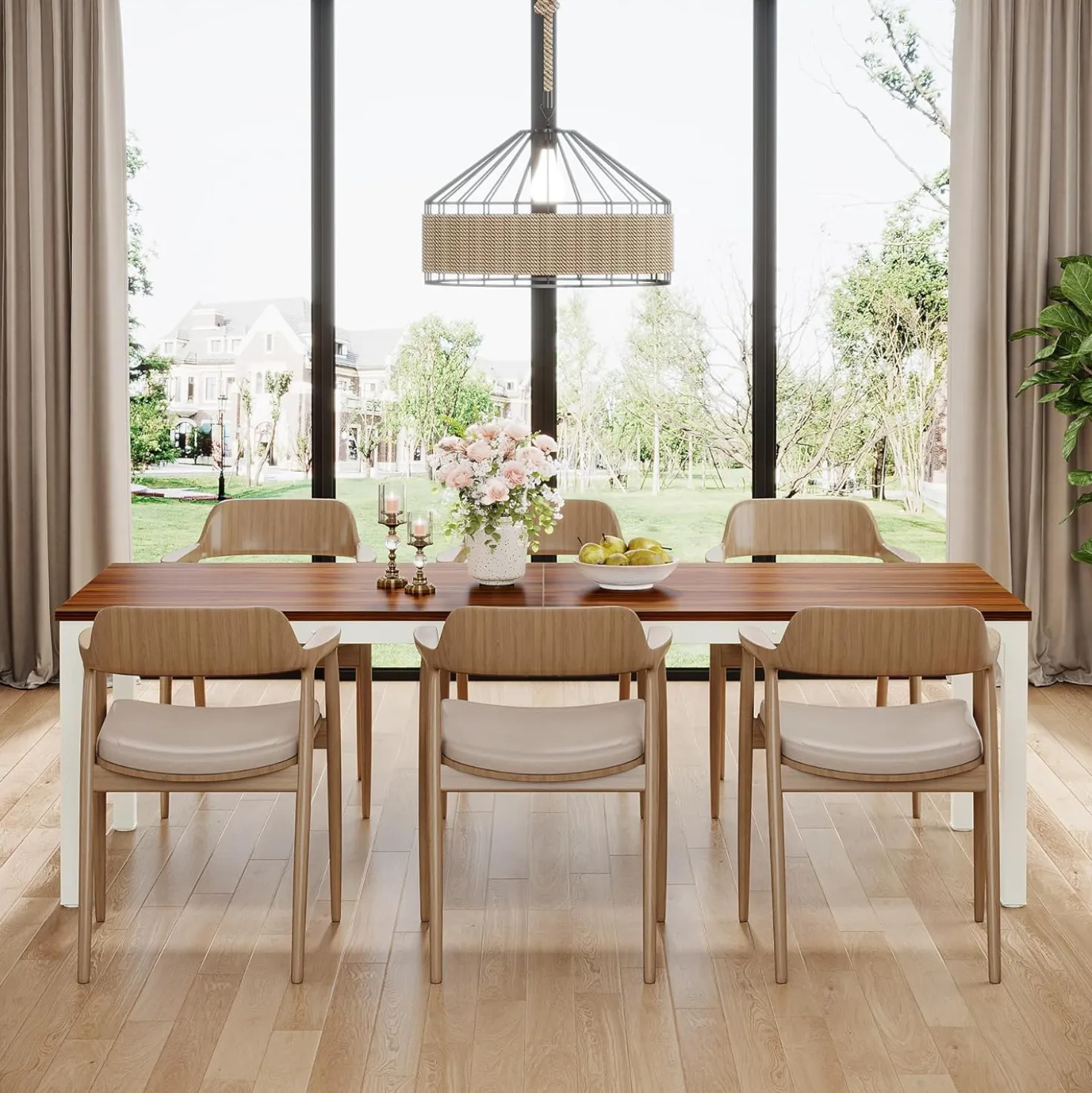 Tribesigns 78.7" Industrial Dining Table, Rustic Rectangular Wood Table with Metal Legs