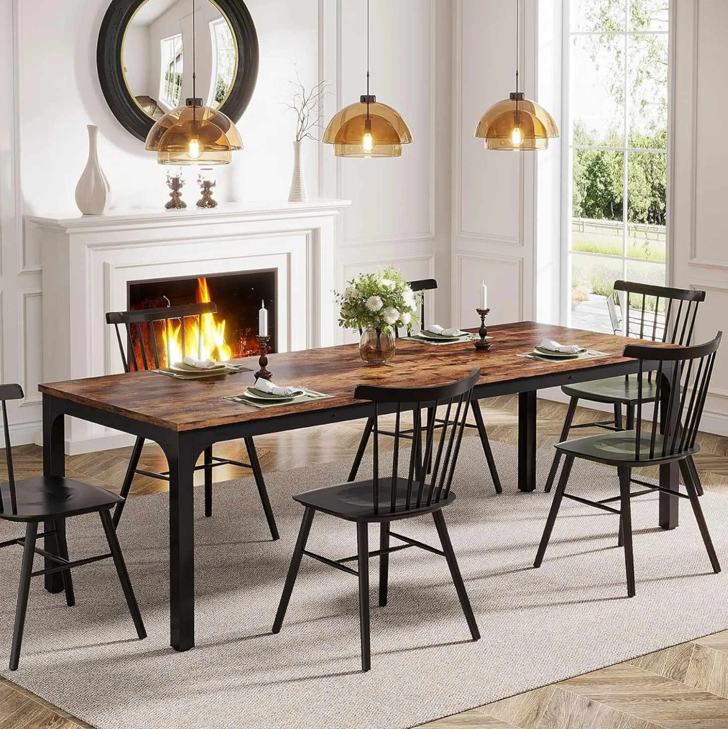 Tribesigns 78.7" Industrial Dining Table, Rustic Rectangular Wood Table with Metal Legs
