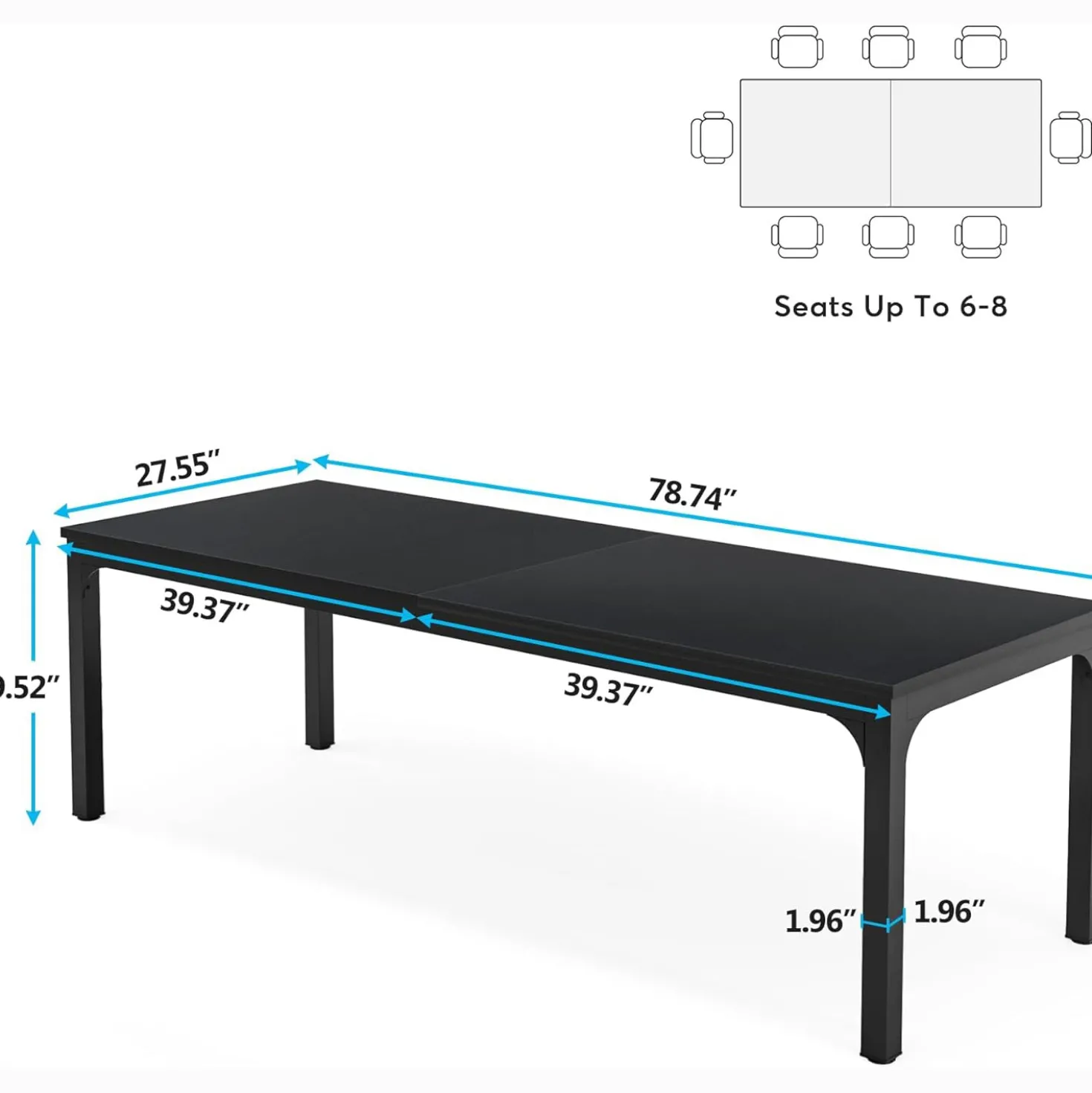Tribesigns 78.7" Industrial Dining Table, Rustic Rectangular Wood Table with Metal Legs