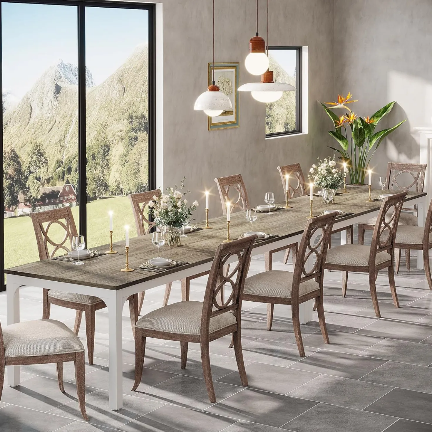 Tribesigns 78.7" Industrial Dining Table, Rustic Rectangular Wood Table with Metal Legs