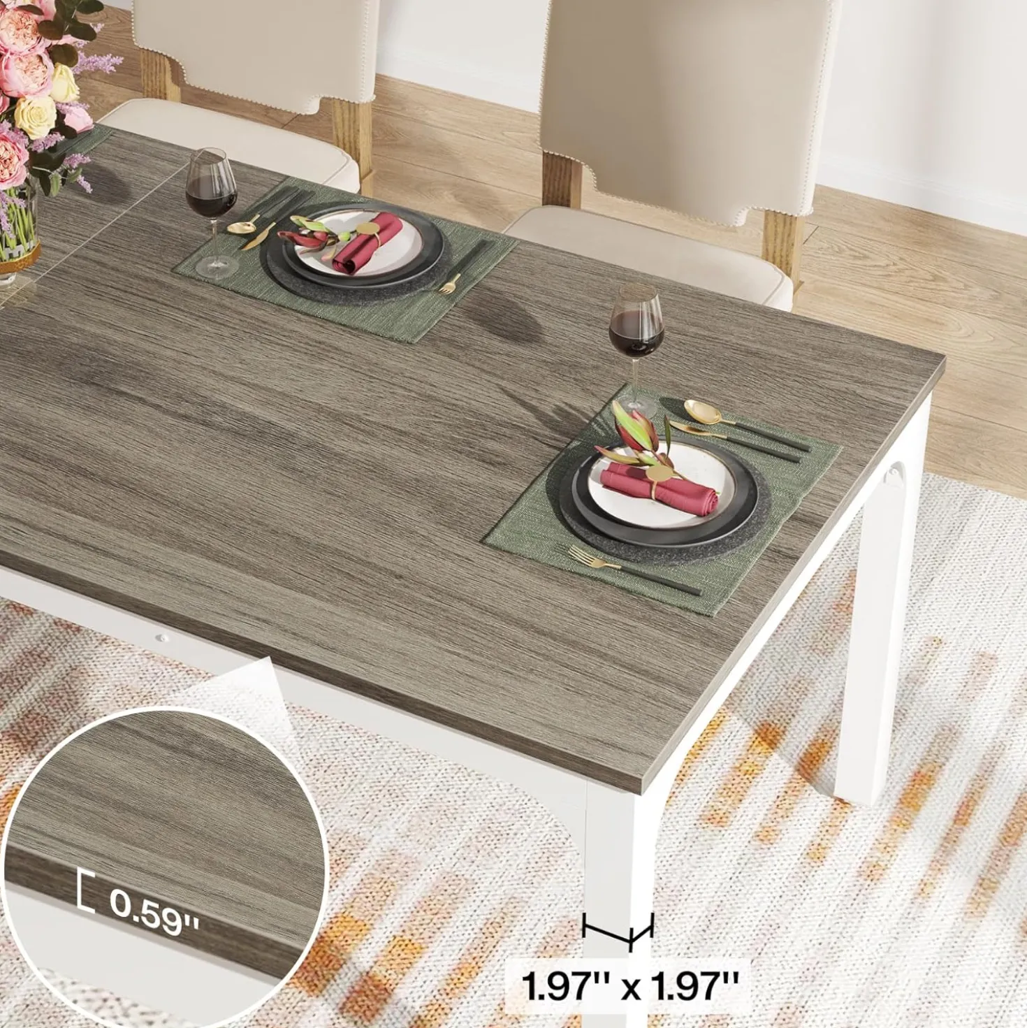 Tribesigns 78.7" Industrial Dining Table, Rustic Rectangular Wood Table with Metal Legs