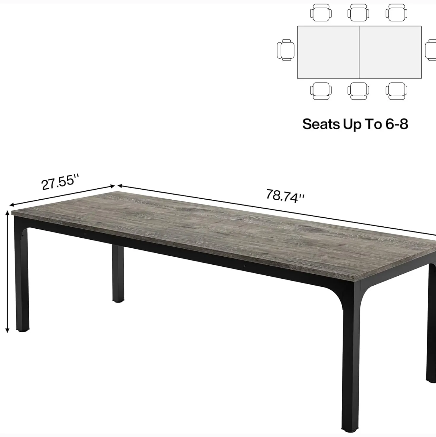 Tribesigns 78.7" Industrial Dining Table, Rustic Rectangular Wood Table with Metal Legs
