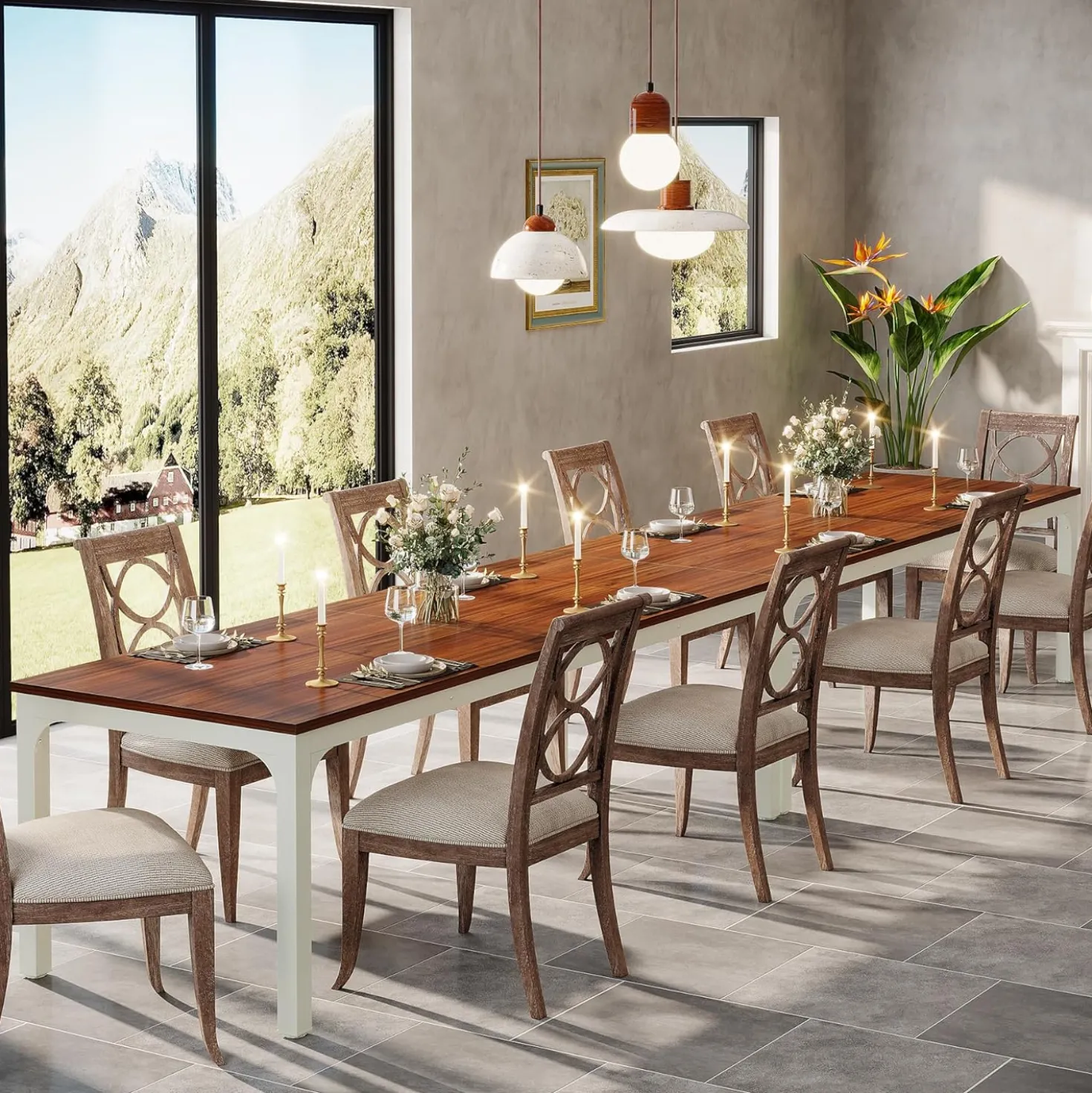 Tribesigns 78.7" Industrial Dining Table, Rustic Rectangular Wood Table with Metal Legs