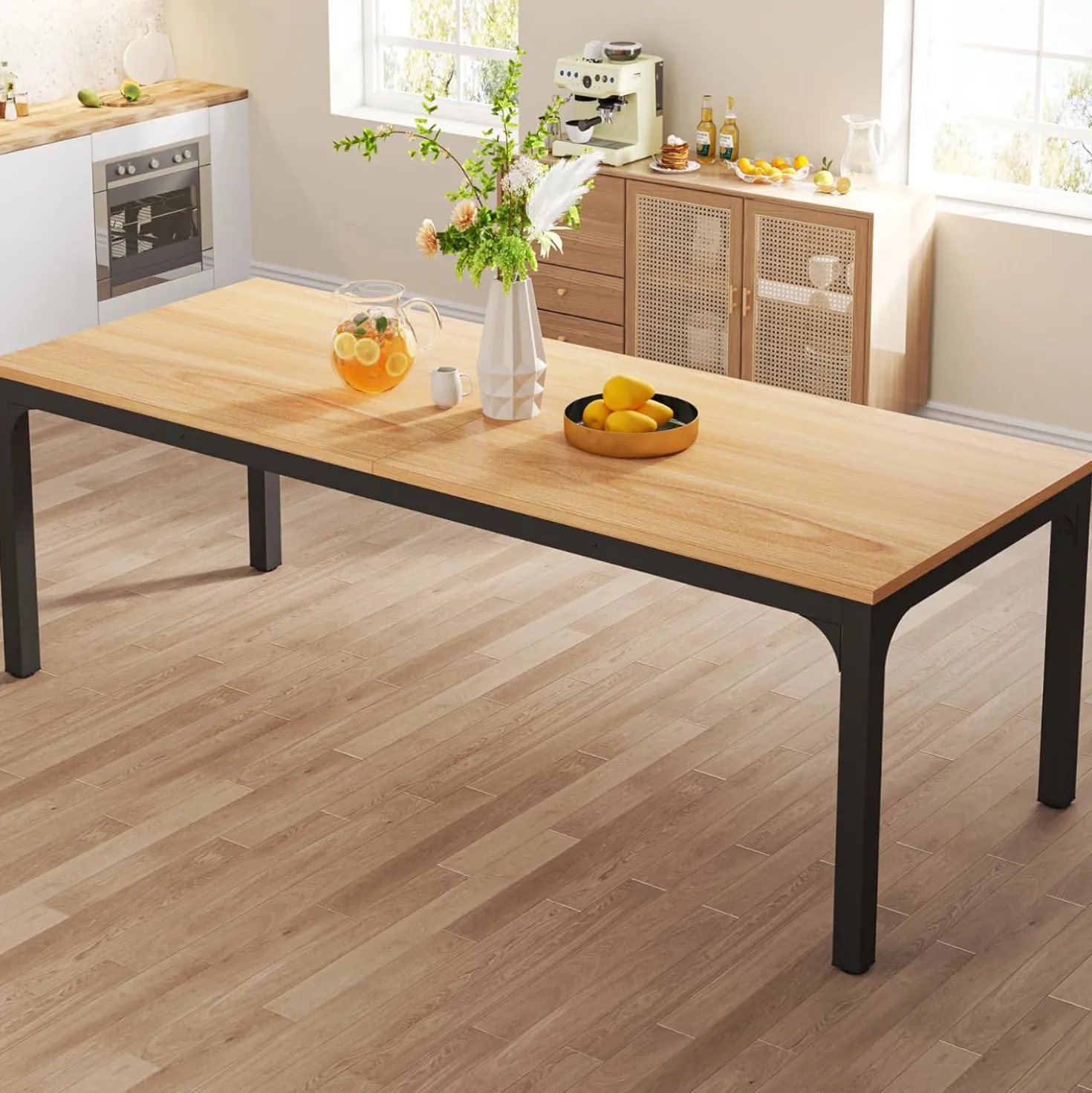 Tribesigns 78.7" Industrial Dining Table, Rustic Rectangular Wood Table with Metal Legs