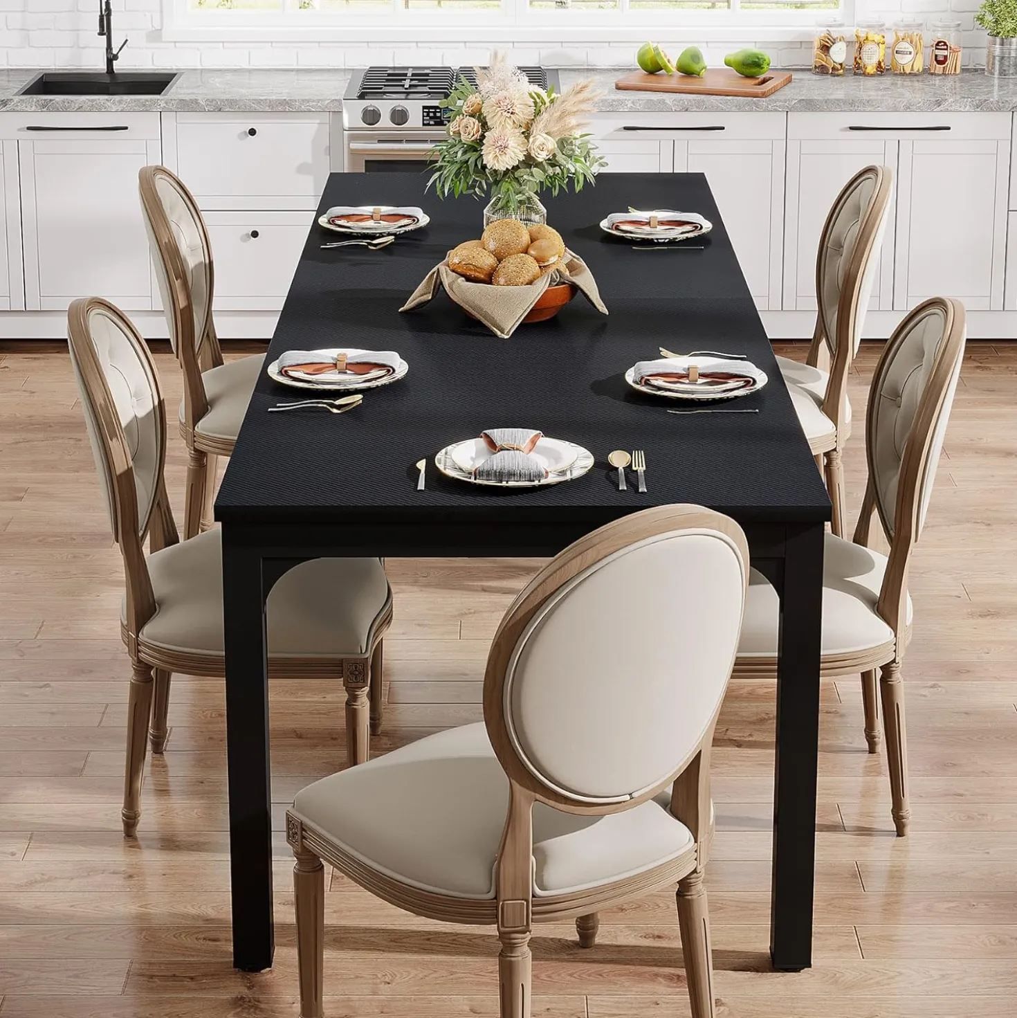 Tribesigns 78.7" Industrial Dining Table, Rustic Rectangular Wood Table with Metal Legs