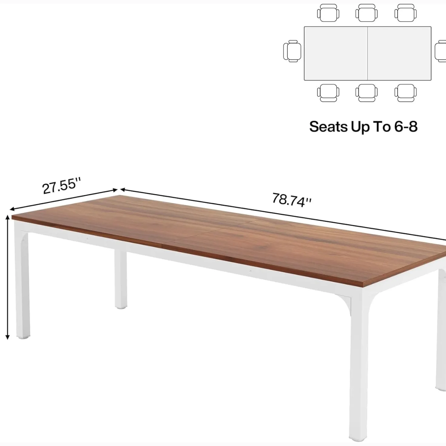 Tribesigns 78.7" Industrial Dining Table, Rustic Rectangular Wood Table with Metal Legs