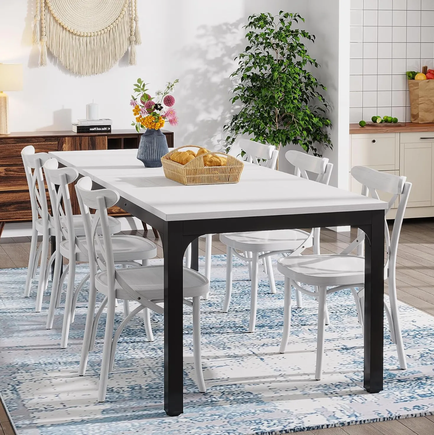 Tribesigns 78.7" Industrial Dining Table, Rustic Rectangular Wood Table with Metal Legs
