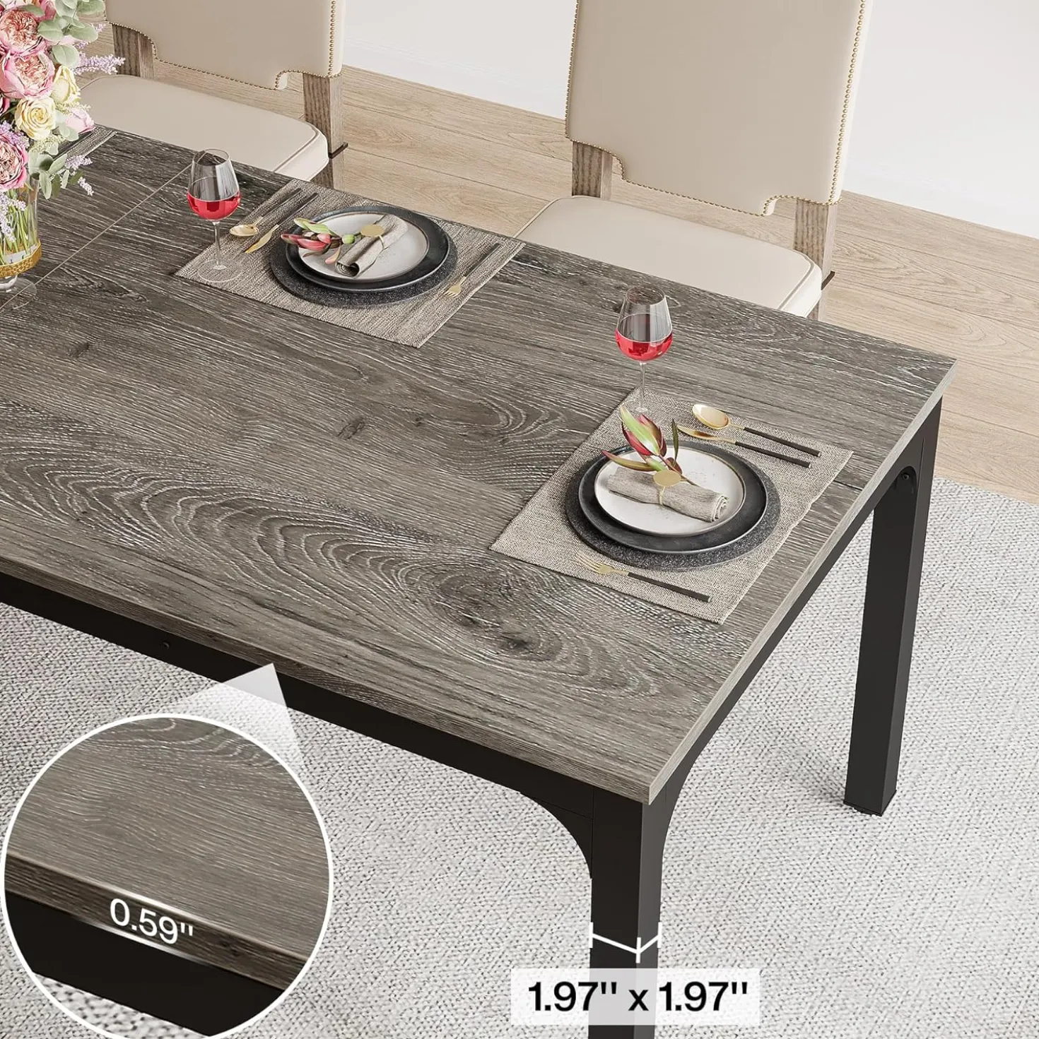 Tribesigns 78.7" Industrial Dining Table, Rustic Rectangular Wood Table with Metal Legs