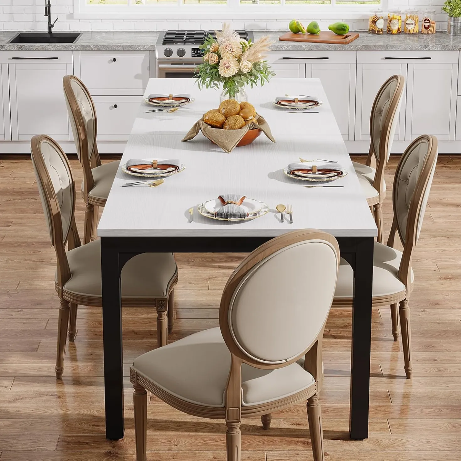Tribesigns 78.7" Industrial Dining Table, Rustic Rectangular Wood Table with Metal Legs