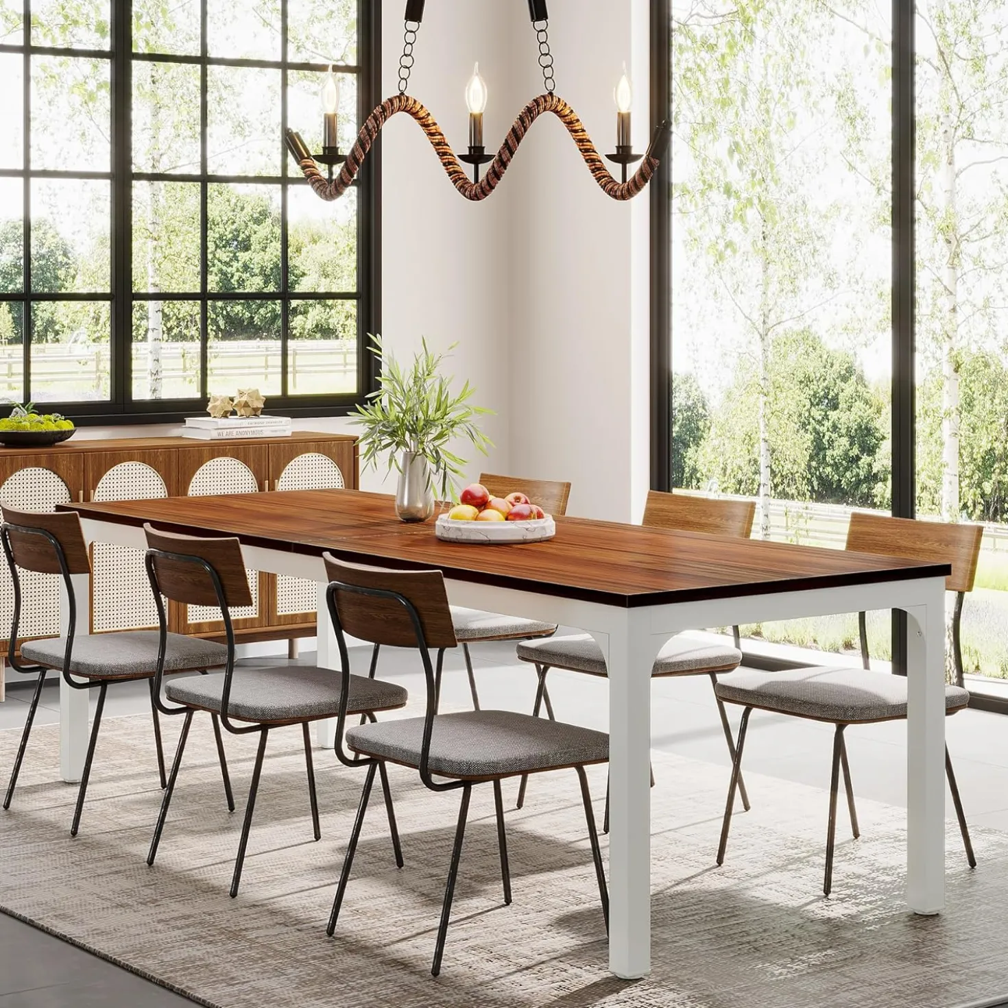 Tribesigns 78.7" Industrial Dining Table, Rustic Rectangular Wood Table with Metal Legs