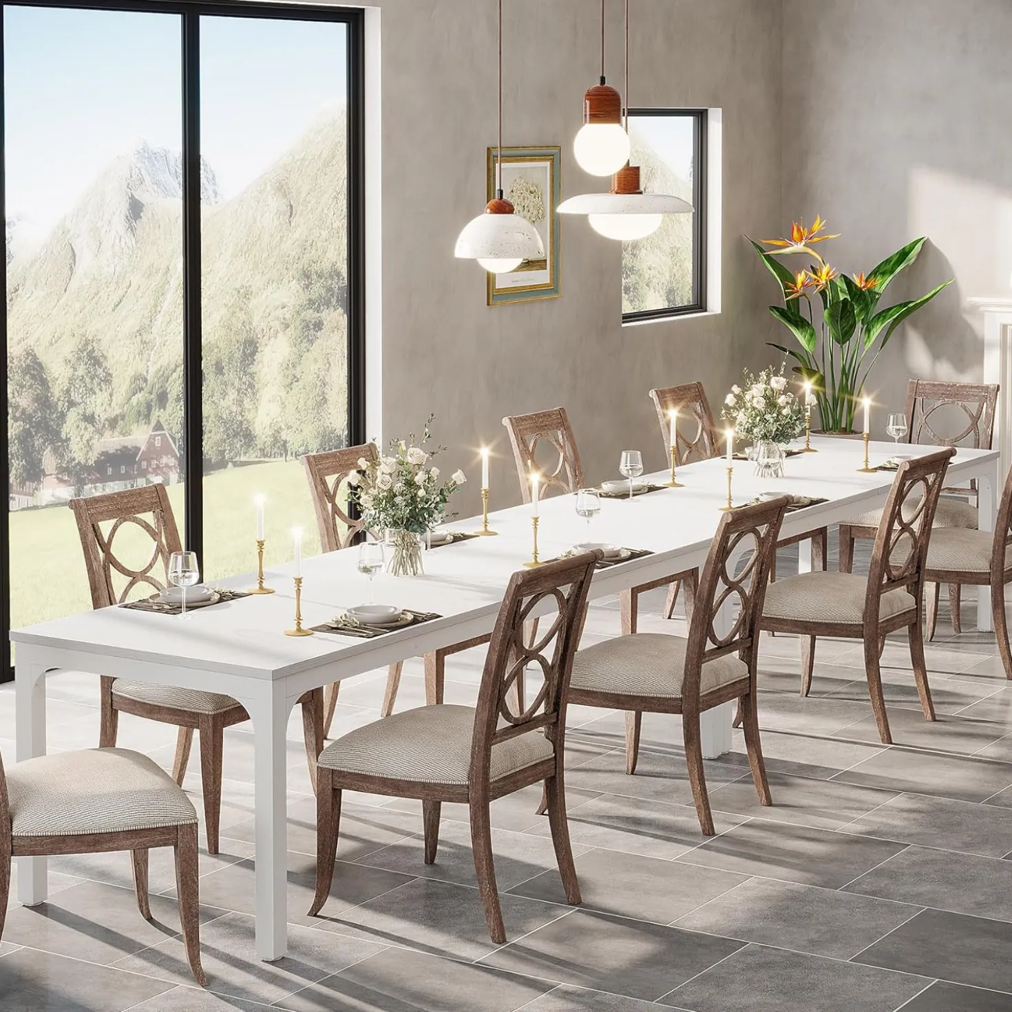 Tribesigns 78.7" Industrial Dining Table, Rustic Rectangular Wood Table with Metal Legs