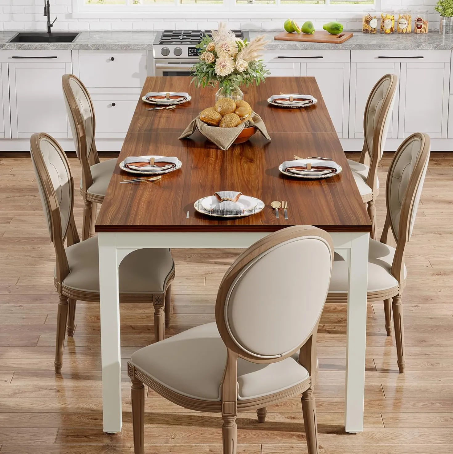 Tribesigns 78.7" Industrial Dining Table, Rustic Rectangular Wood Table with Metal Legs