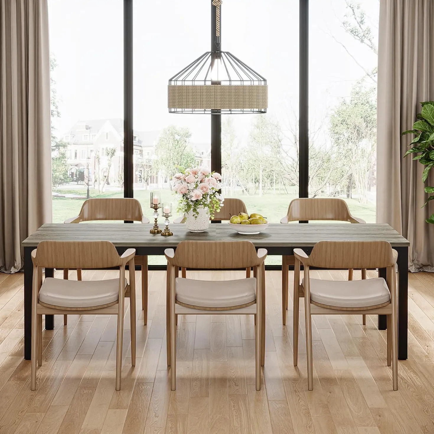 Tribesigns 78.7" Industrial Dining Table, Rustic Rectangular Wood Table with Metal Legs