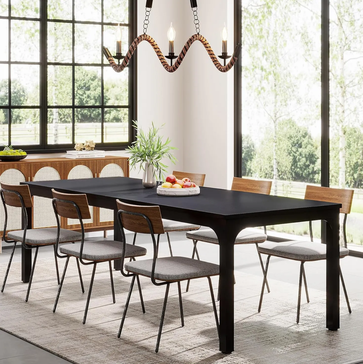 Tribesigns 78.7" Industrial Dining Table, Rustic Rectangular Wood Table with Metal Legs