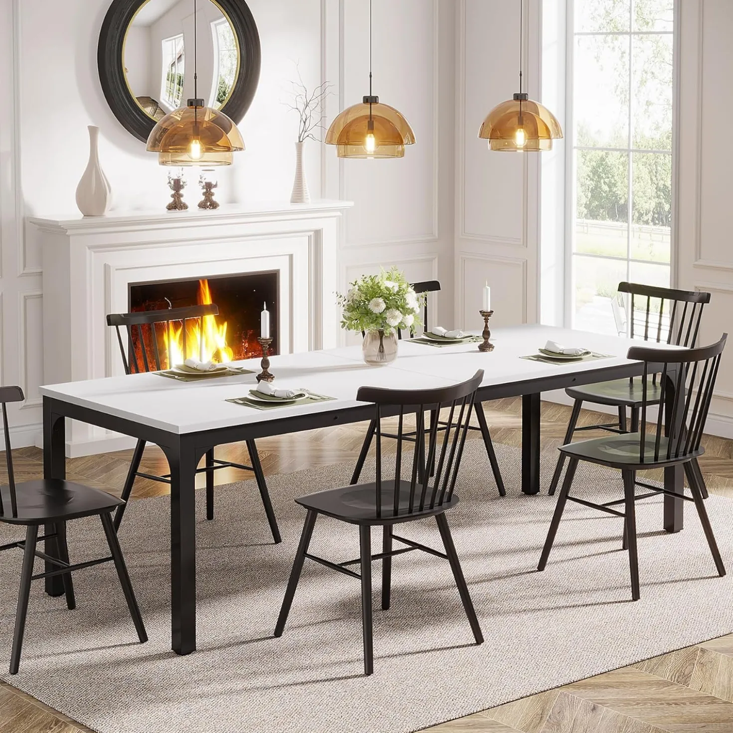 Tribesigns 78.7" Industrial Dining Table, Rustic Rectangular Wood Table with Metal Legs