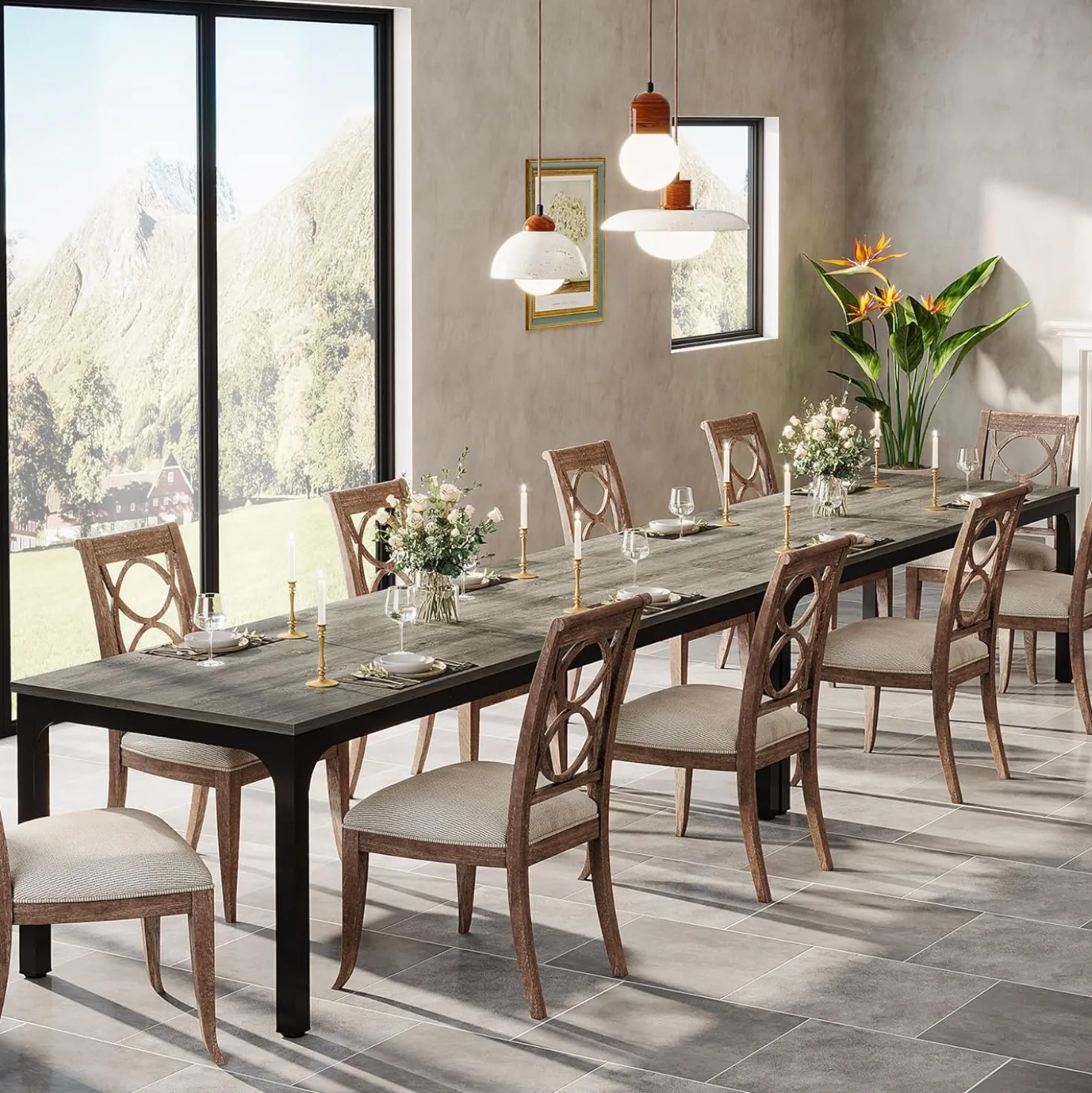 Tribesigns 78.7" Industrial Dining Table, Rustic Rectangular Wood Table with Metal Legs