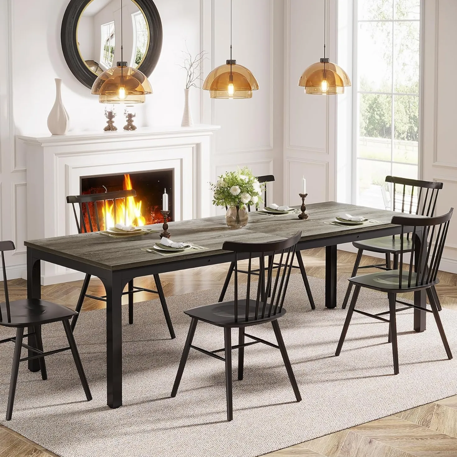 Tribesigns 78.7" Industrial Dining Table, Rustic Rectangular Wood Table with Metal Legs