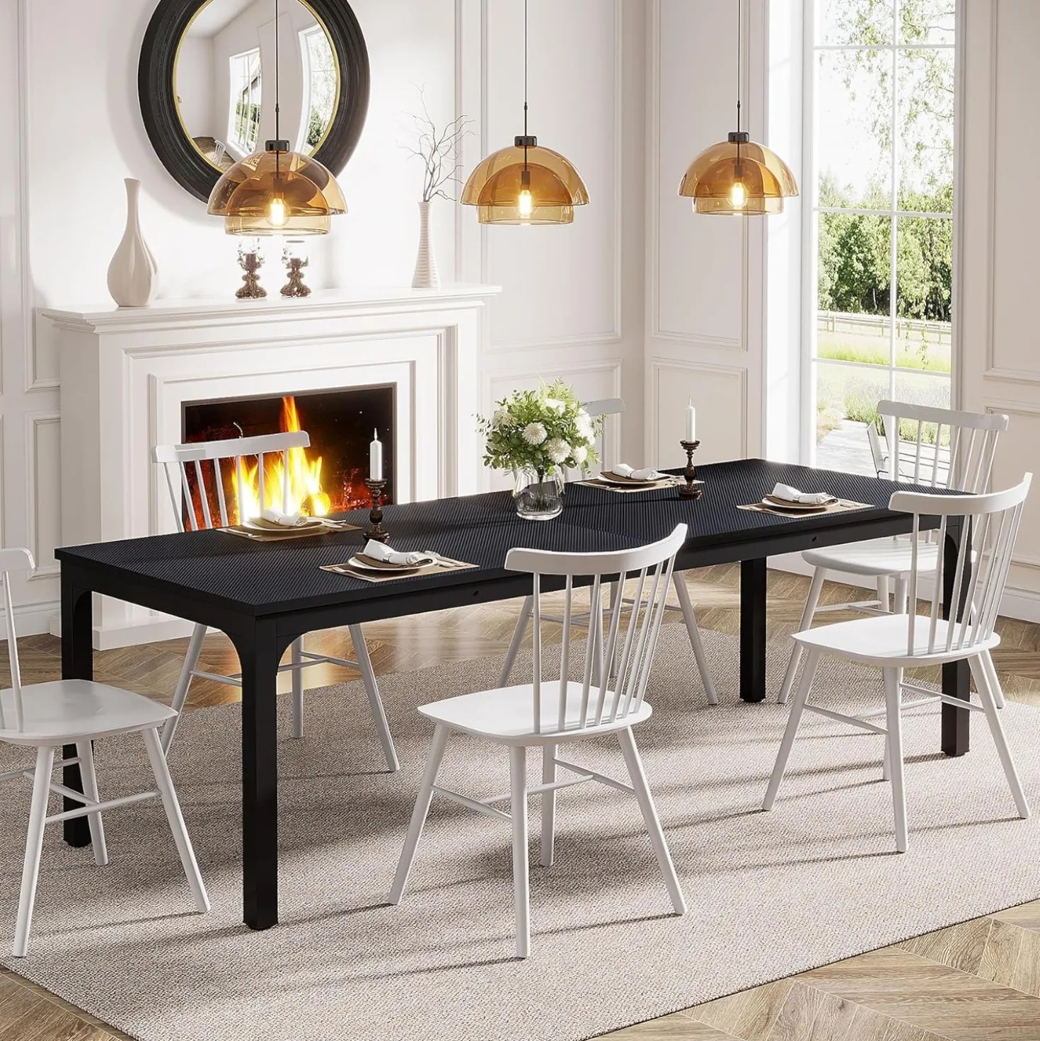 Tribesigns 78.7" Industrial Dining Table, Rustic Rectangular Wood Table with Metal Legs
