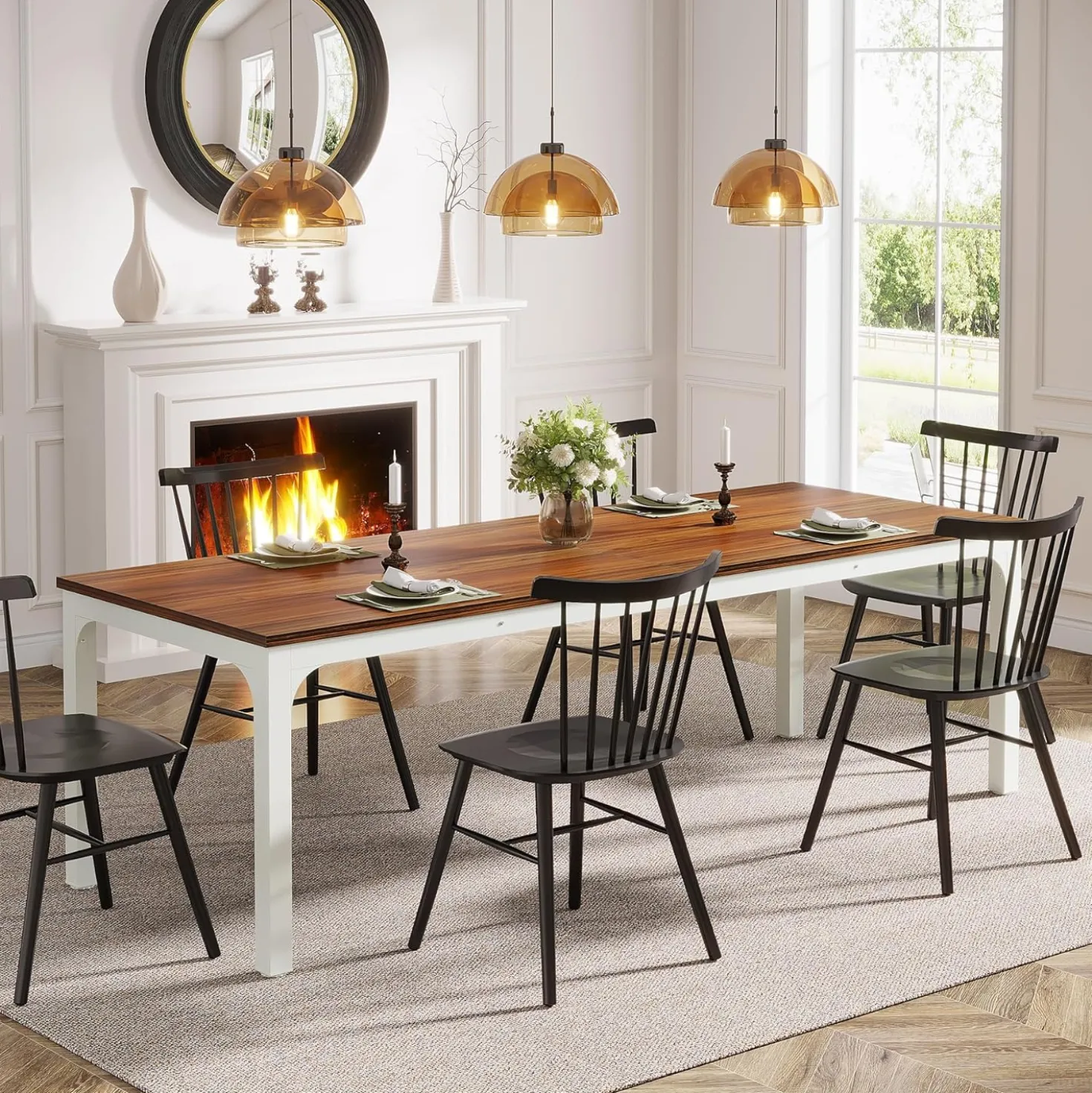 Tribesigns 78.7" Industrial Dining Table, Rustic Rectangular Wood Table with Metal Legs