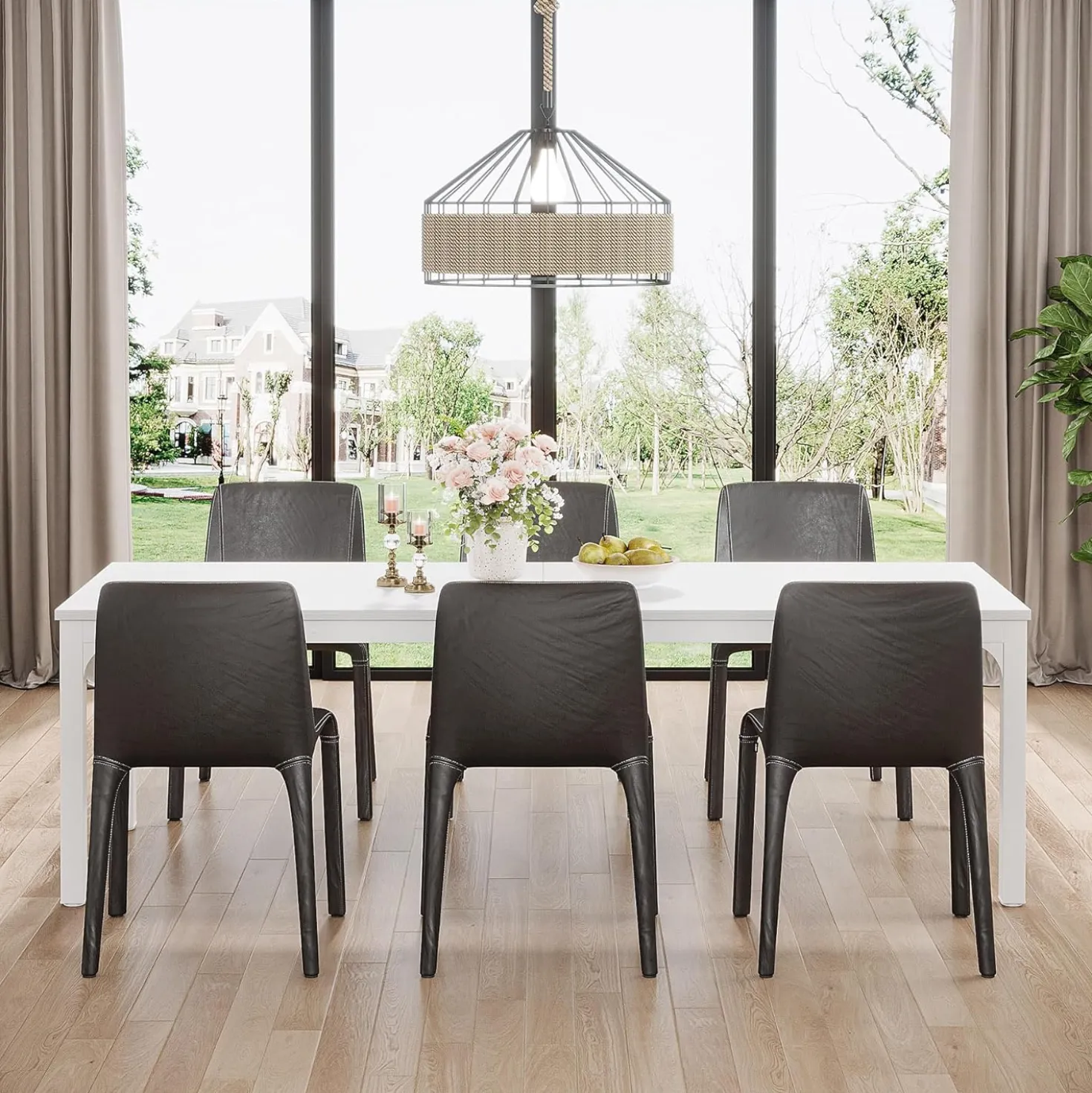 Tribesigns 78.7" Industrial Dining Table, Rustic Rectangular Wood Table with Metal Legs
